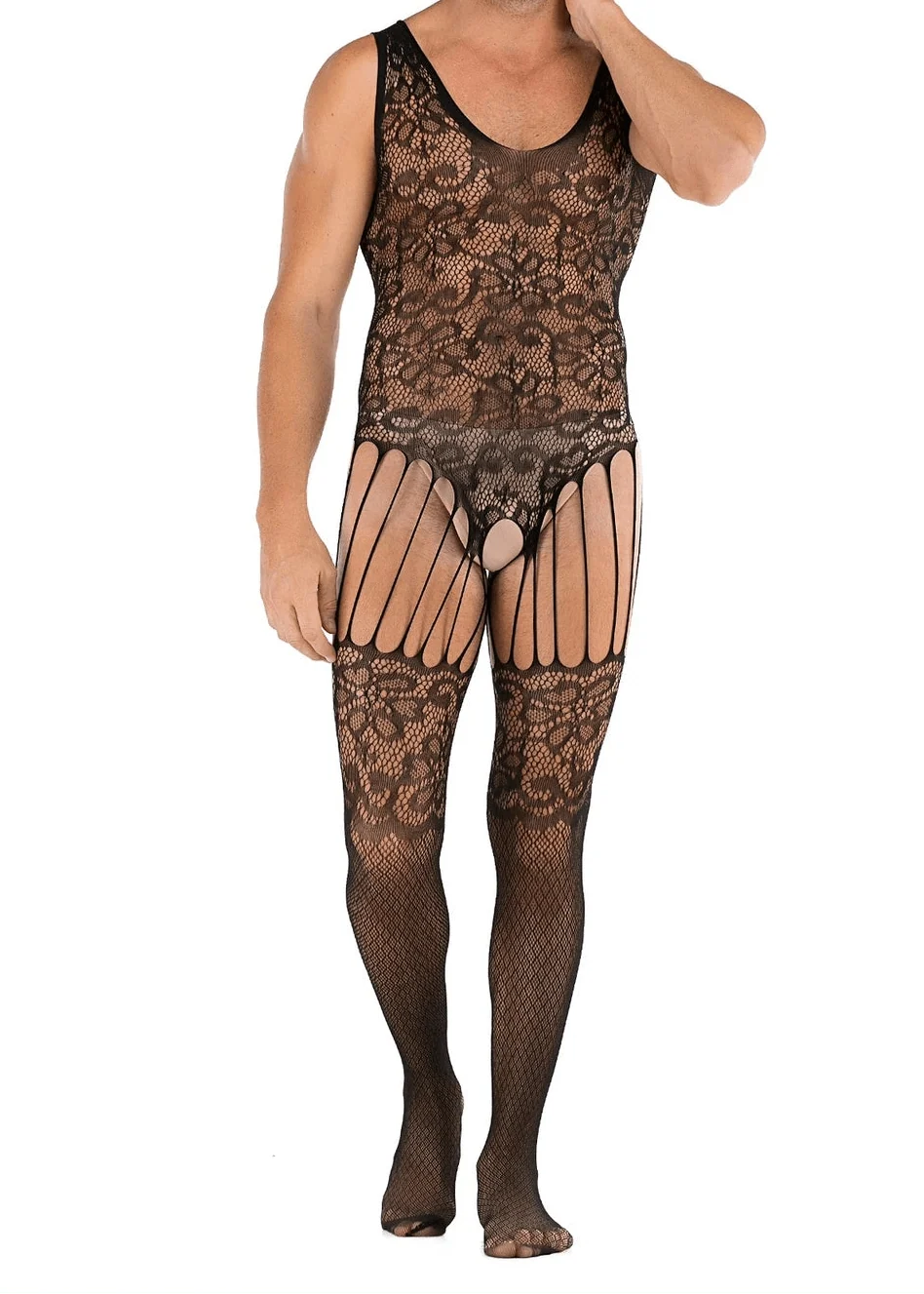 Sleeveless Jacquard Open Crotch Body Stocking alternate view 5