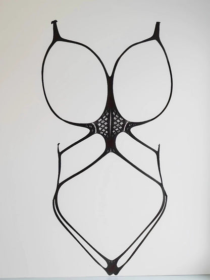 Black Fishing Net Bodysuit Stockings Set alternate view 7