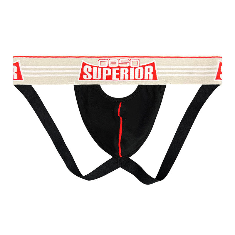 Black Retro Wide Waistband Cotton Jockstrap flat lay