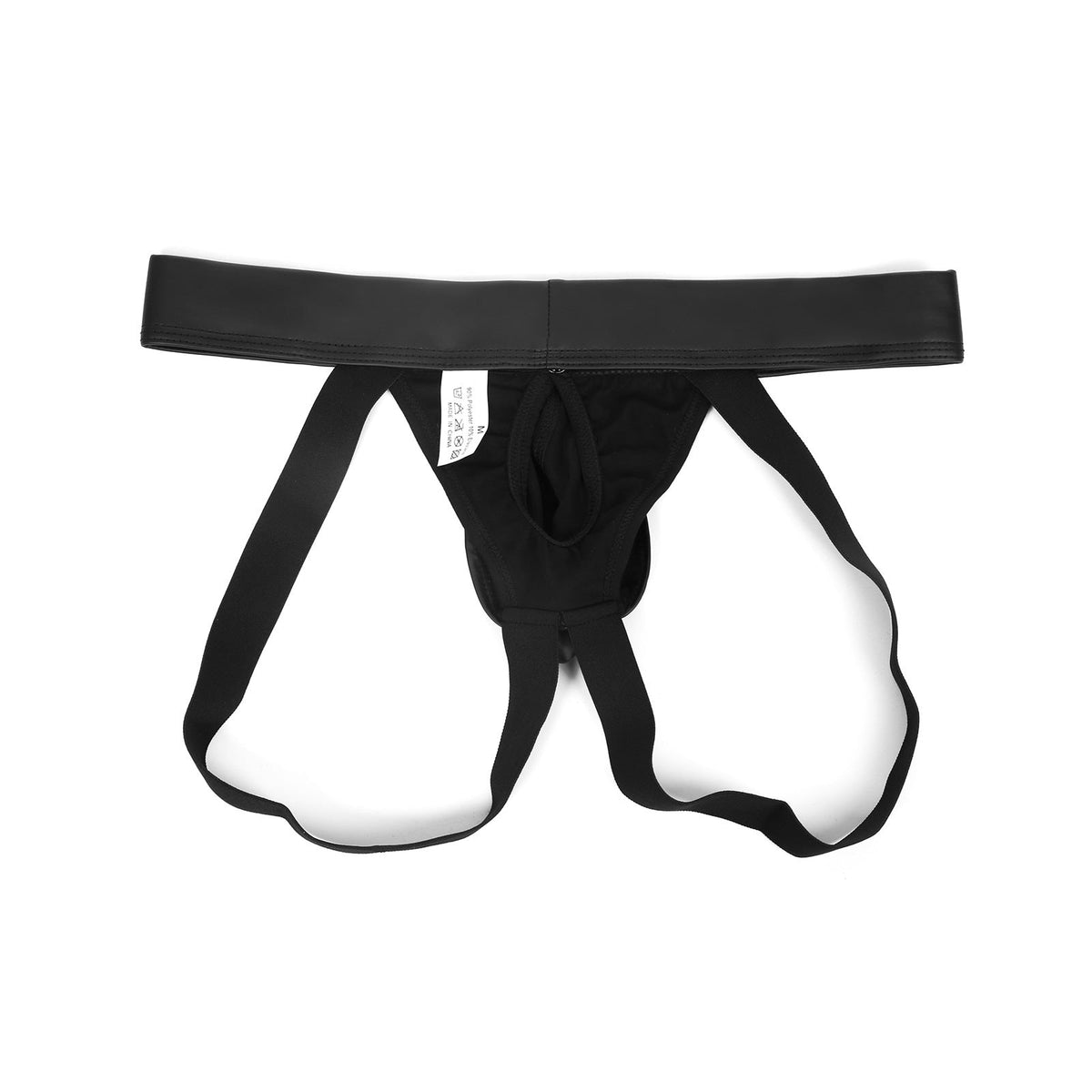 Black Detachable Pouch Faux Leather Jockstrap back view