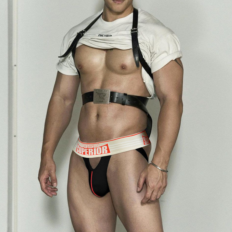Alternate view of black Retro Wide Waistband Cotton Jockstrap