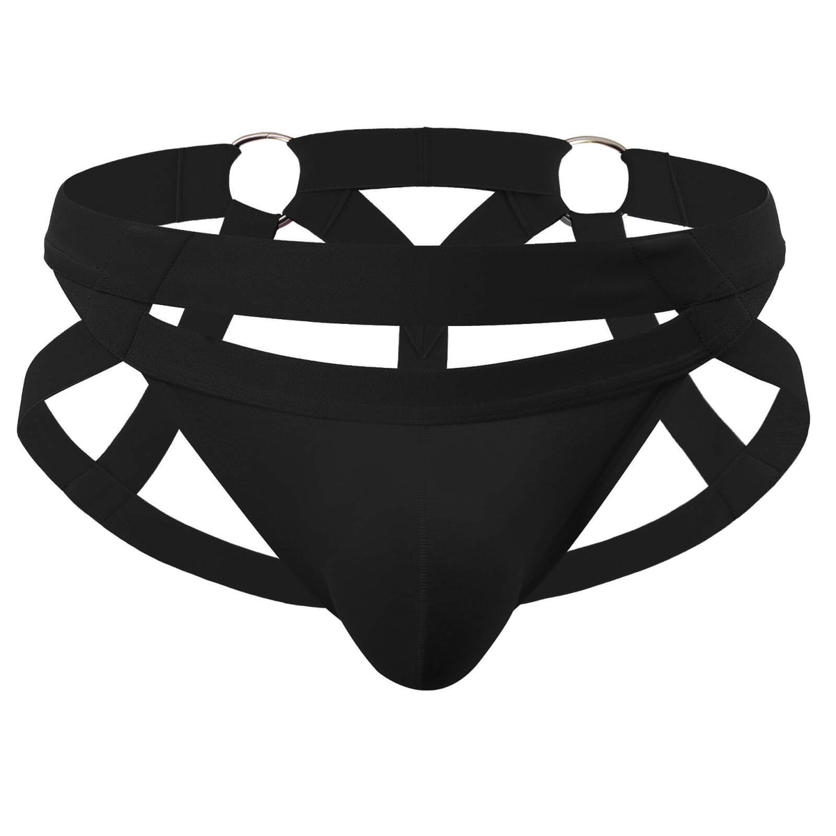 Metal Ring Cutout Double Waistband Jockstrap