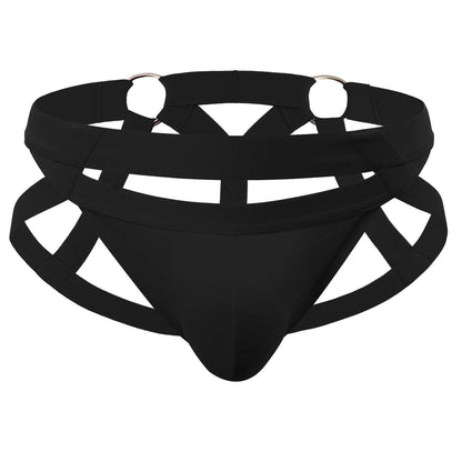 Metal Ring Cutout Double Waistband Jockstrap