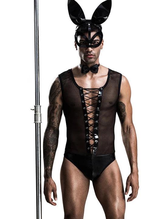 Black Black Sexy Rabbit Man Cosplay Suit alternate view 3
