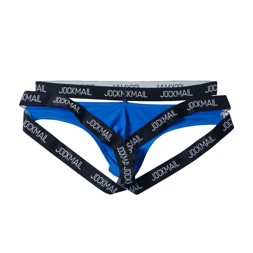 Alternate view of blue Double Waistband Enhancing Pouch Jockstrap