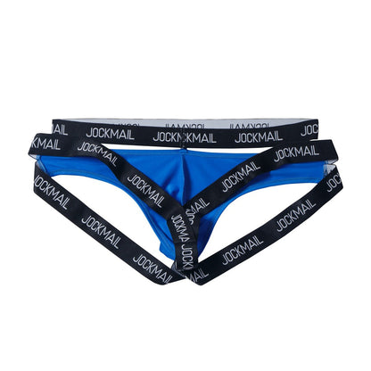 Alternate view of blue Double Waistband Enhancing Pouch Jockstrap