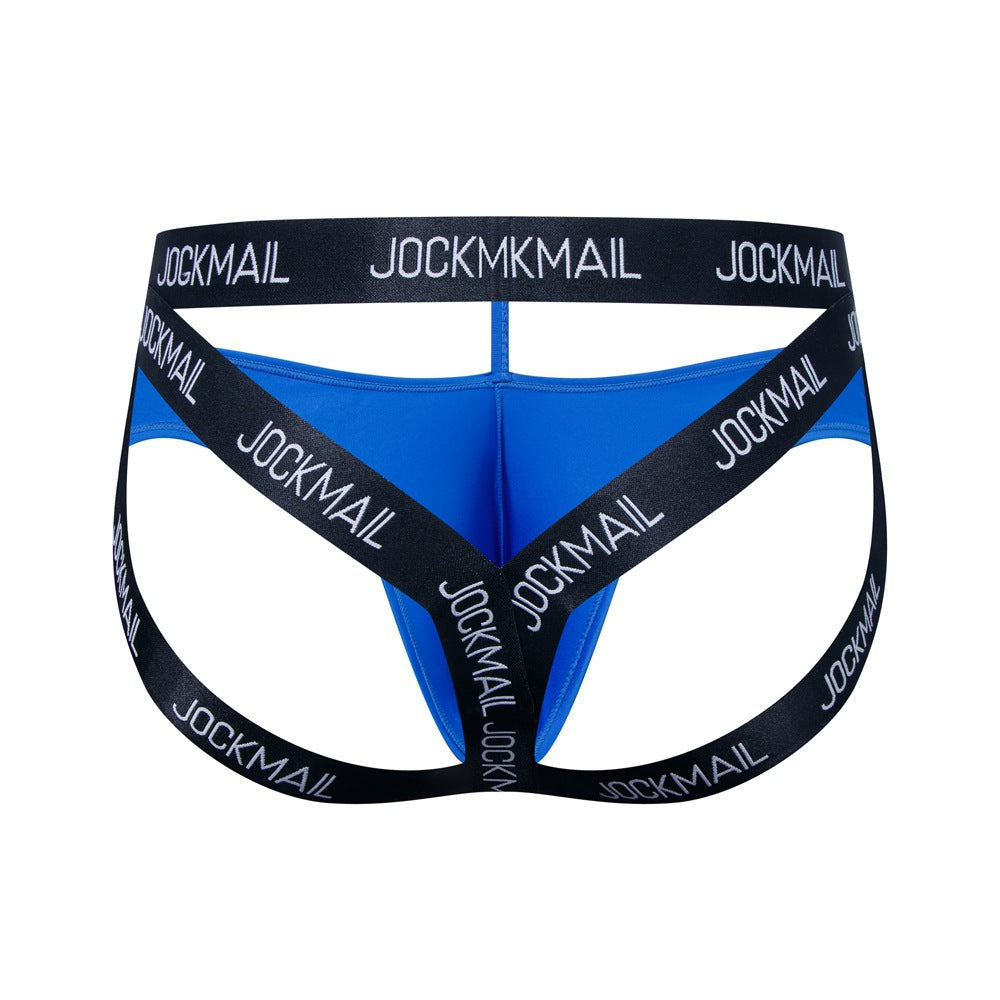 Blue Double Waistband Enhancing Pouch Jockstrap back view