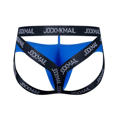 Blue Double Waistband Enhancing Pouch Jockstrap back view