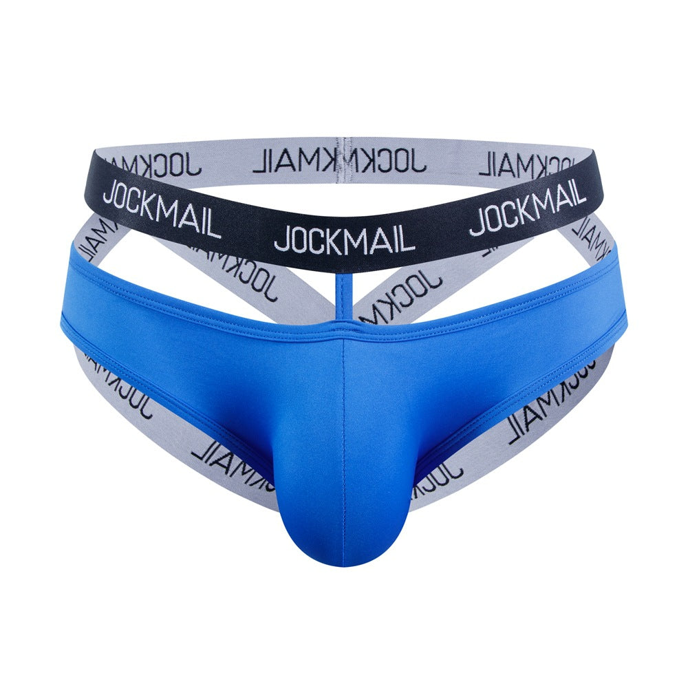 Blue Double Waistband Enhancing Pouch Jockstrap front view
