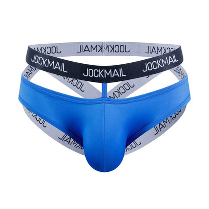 Blue Double Waistband Enhancing Pouch Jockstrap front view