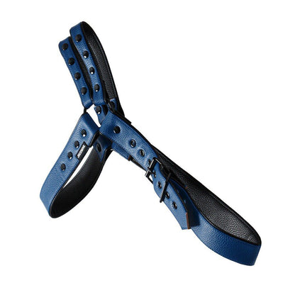 Faux Leather Jockstrap Shoulder Harness Set in blue product detail