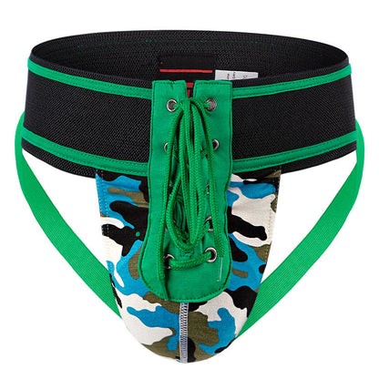 Green Vintage Lace Up Athletic Jockstrap flat lay