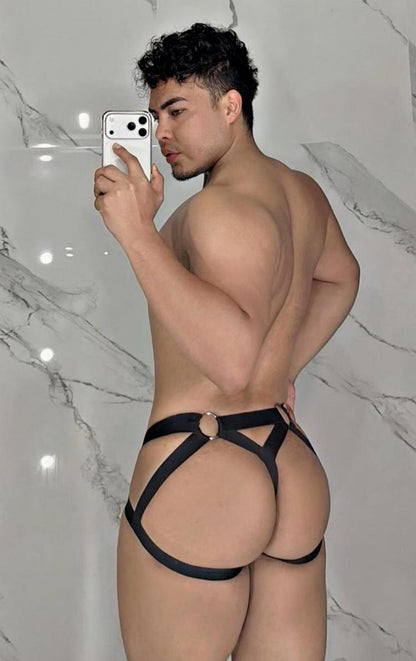 Alternate view of Metal Ring Cutout Double Waistband Jockstrap