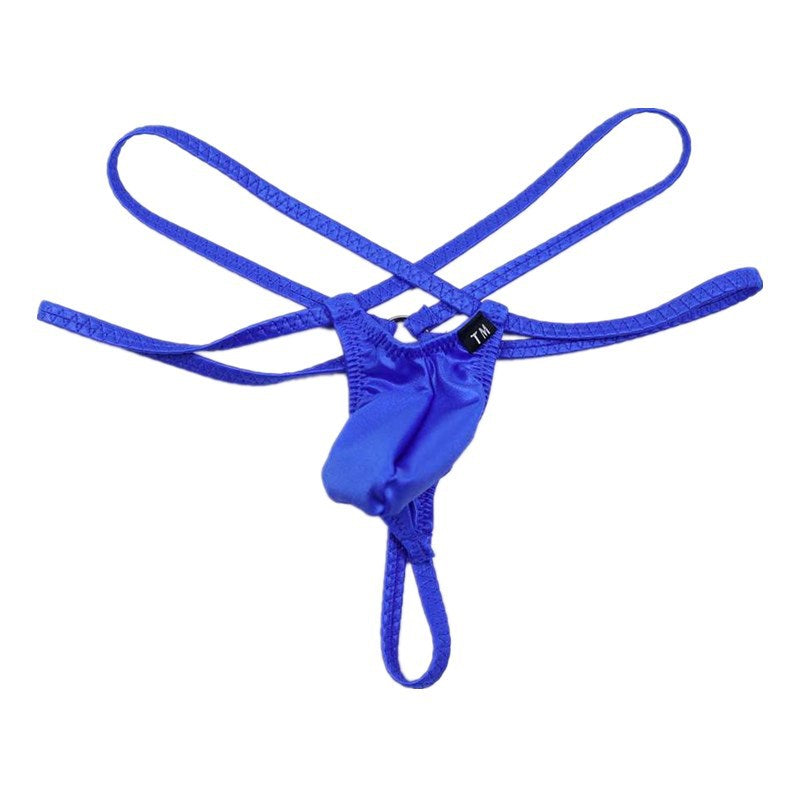 Blue Double Strap Ring Pouch G String flat lay