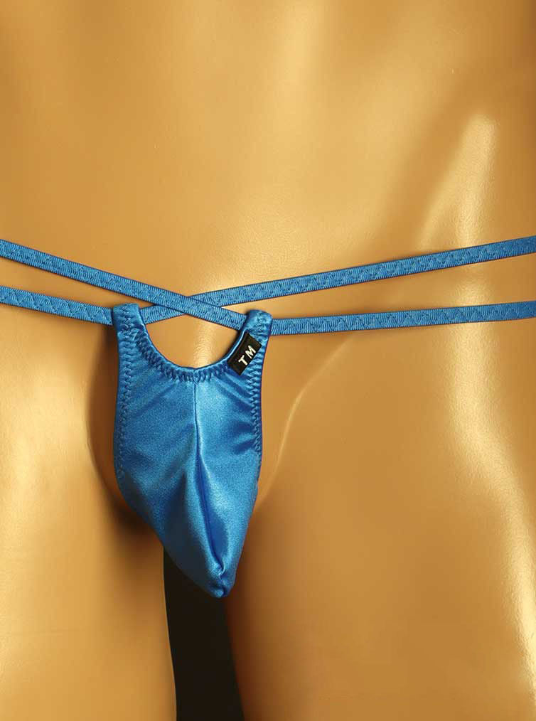Blue Double Strap Ring Pouch G String front view