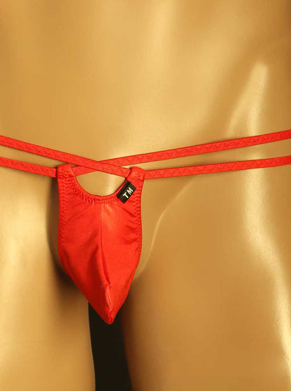 Red Double Strap Ring Pouch G String front view