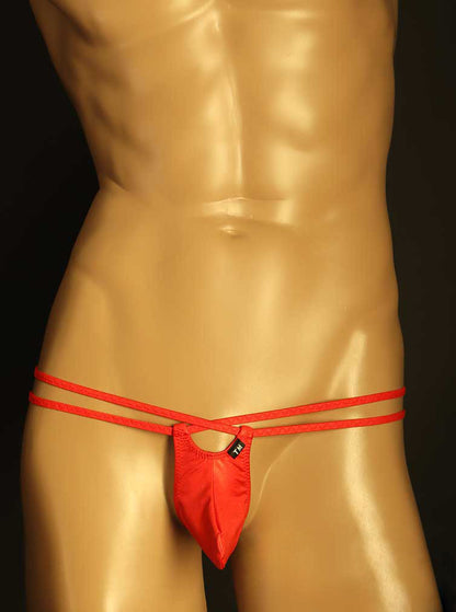 Red Double Strap Ring Pouch G String alternate front view
