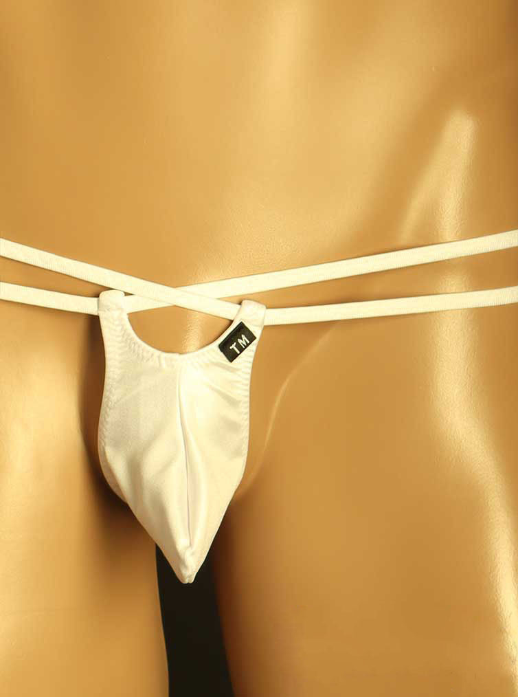 White Double Strap Ring Pouch G String front view
