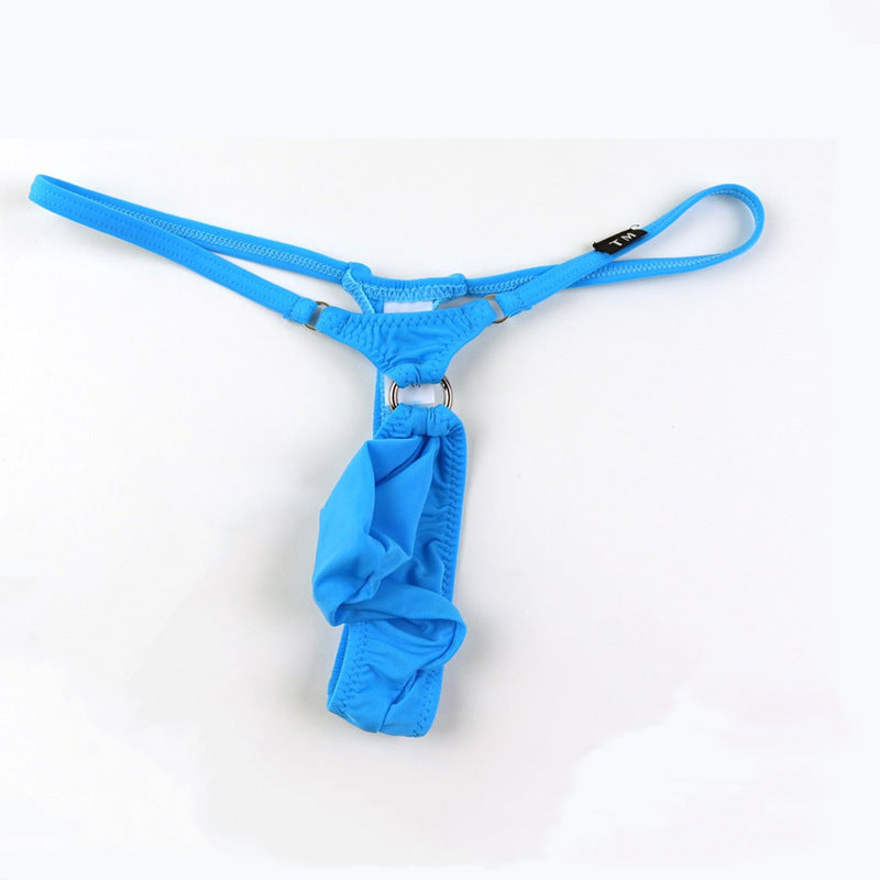 Blue Iron Ring Thin Strap G String flat lay