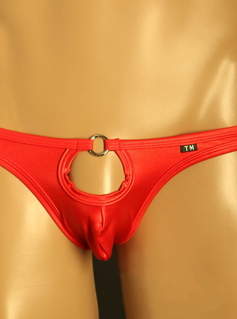 Red O Ring Center Hole U Pouch Thong front view