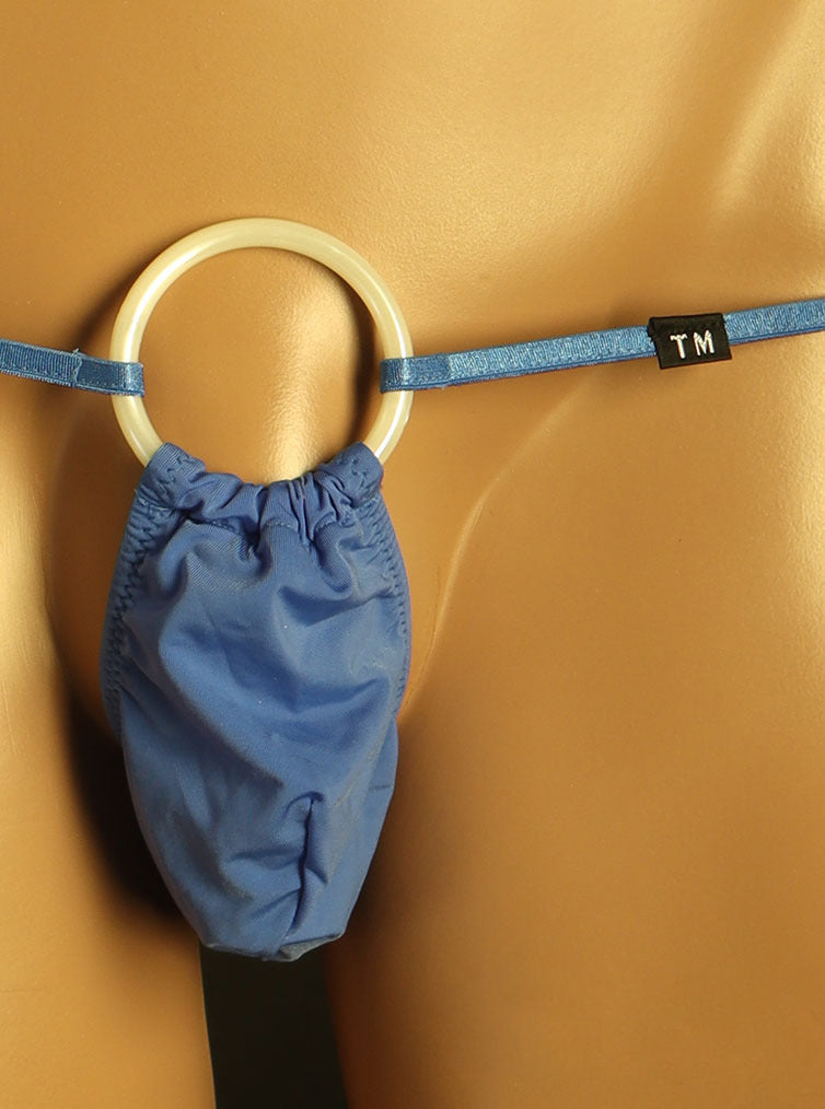 Blue Oversized O Ring Pouch Low Rise Thong front view