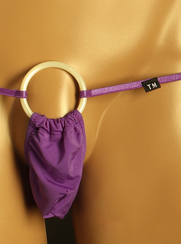 Purple Oversized O Ring Pouch Low Rise Thong front view