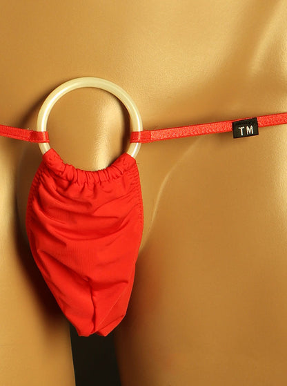Red Oversized O Ring Pouch Low Rise Thong front view