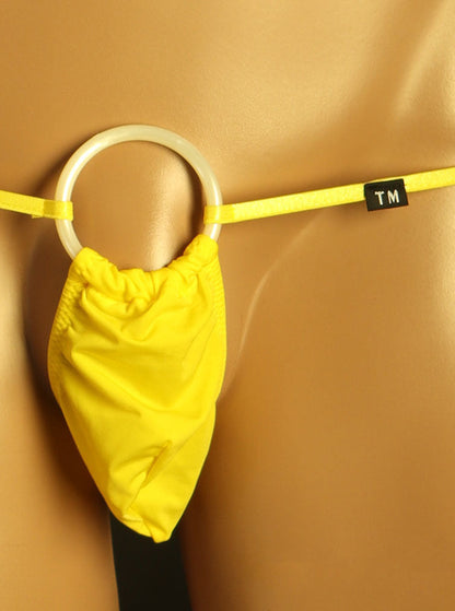 Yellow Oversized O Ring Pouch Low Rise Thong front view