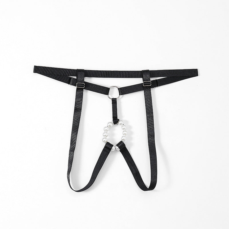 Black Pearl Ring Open Butt Jockstrap G String flat lay