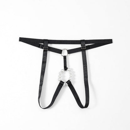 Black Pearl Ring Open Butt Jockstrap G String flat lay