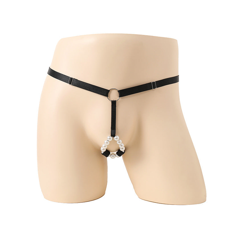 Black Pearl Ring Open Butt Jockstrap G String front view