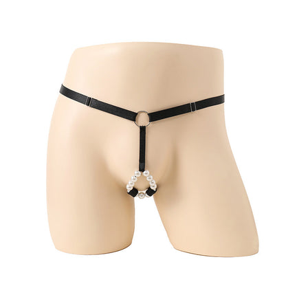 Black Pearl Ring Open Butt Jockstrap G String front view