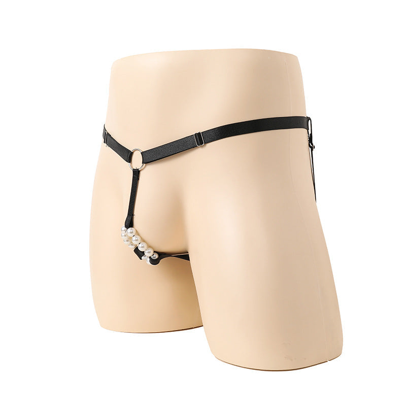 Black Pearl Ring Open Butt Jockstrap G String side view
