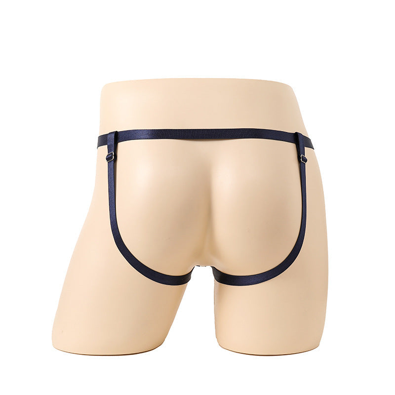 Navy Blue Pearl Ring Open Butt Jockstrap G String back view