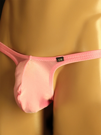 Pink Semi Sheer Roomy Pouch Low Rise Thong front view