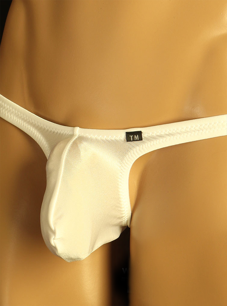 White Semi Sheer Roomy Pouch Low Rise Thong front view