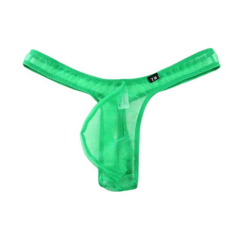Green Sheer Mesh Elephant Trunk Thong flat lay