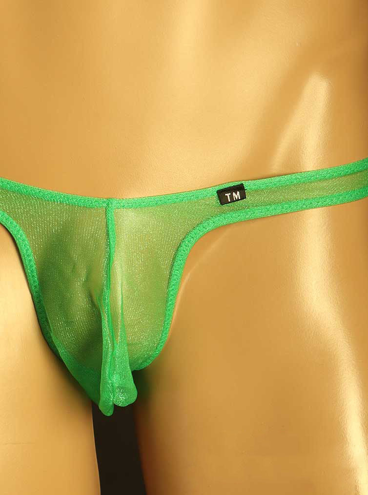 Green Sheer Mesh Elephant Trunk Thong close up detail