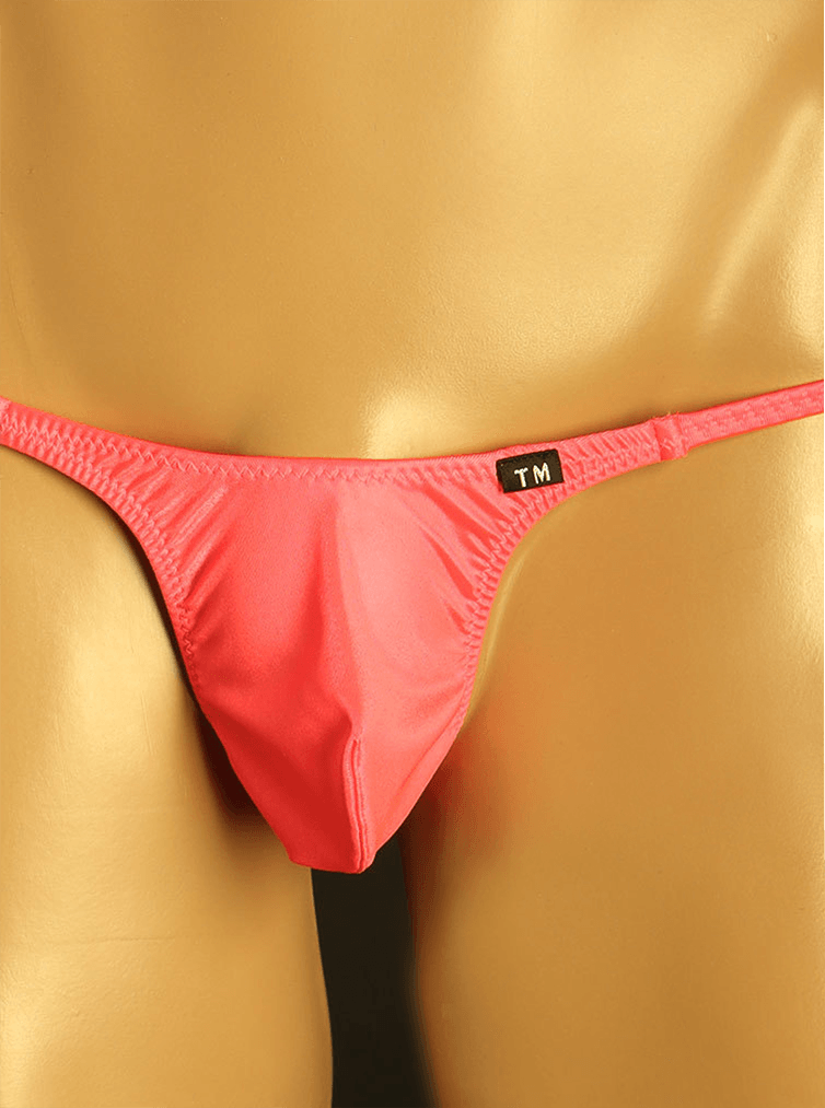 Pink Silky Big Pouch Low Rise Thong front view