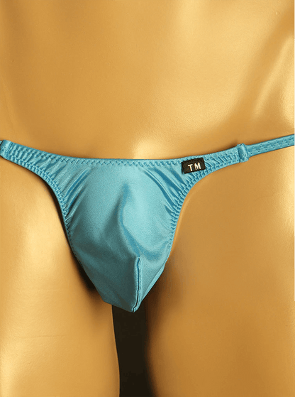 Sky Blue Silky Big Pouch Low Rise Thong front view