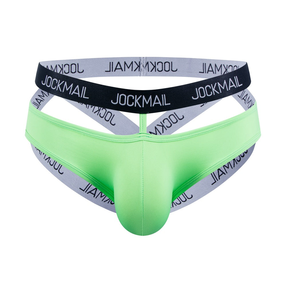 Green Double Waistband Enhancing Pouch Jockstrap front view