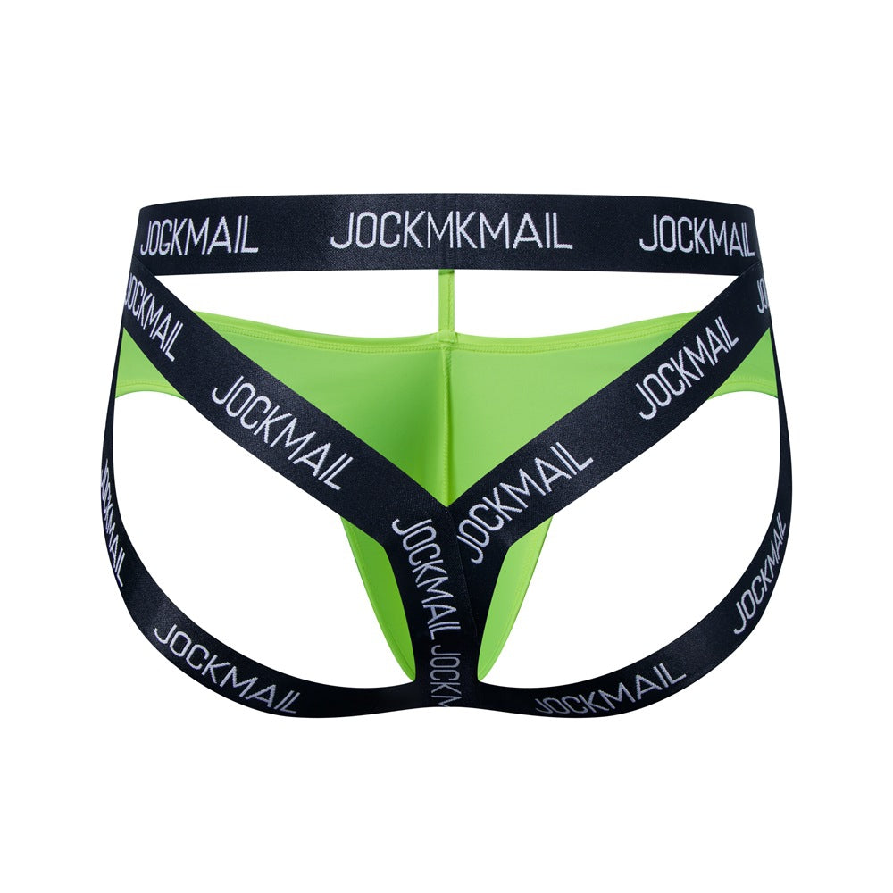 Green Double Waistband Enhancing Pouch Jockstrap back view