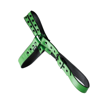 Faux Leather Jockstrap Shoulder Harness Set in green product detail