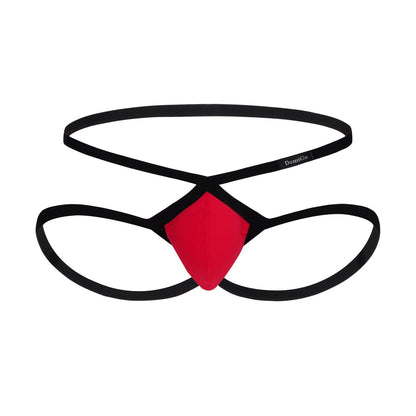 Red Hollow Out Enhancement Pouch Cotton Jockstrap flat lay
