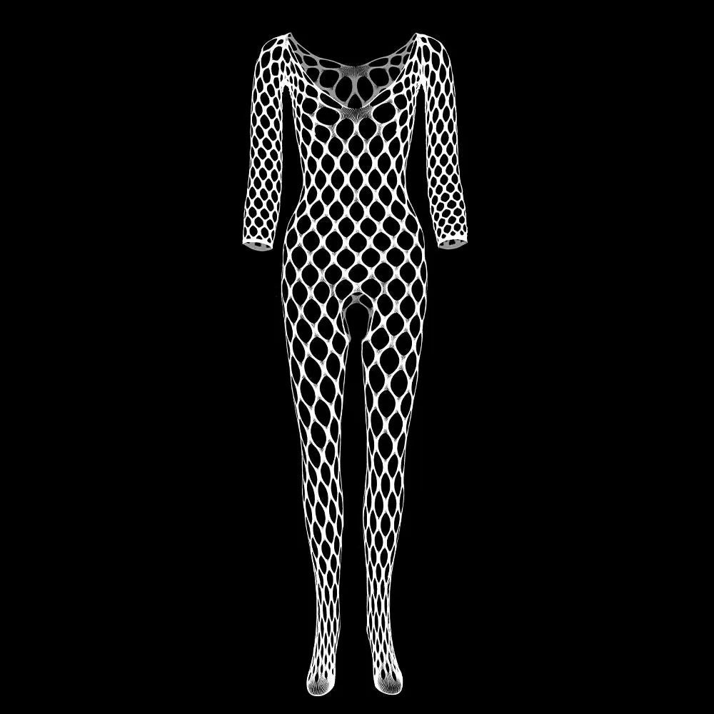 Large Mesh Hollow Long Sleeve Bodysuit