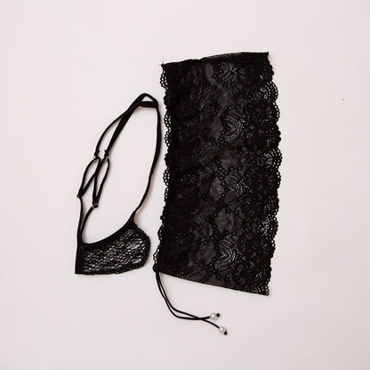 Black Sheer Lace Boxer and G String Set product view