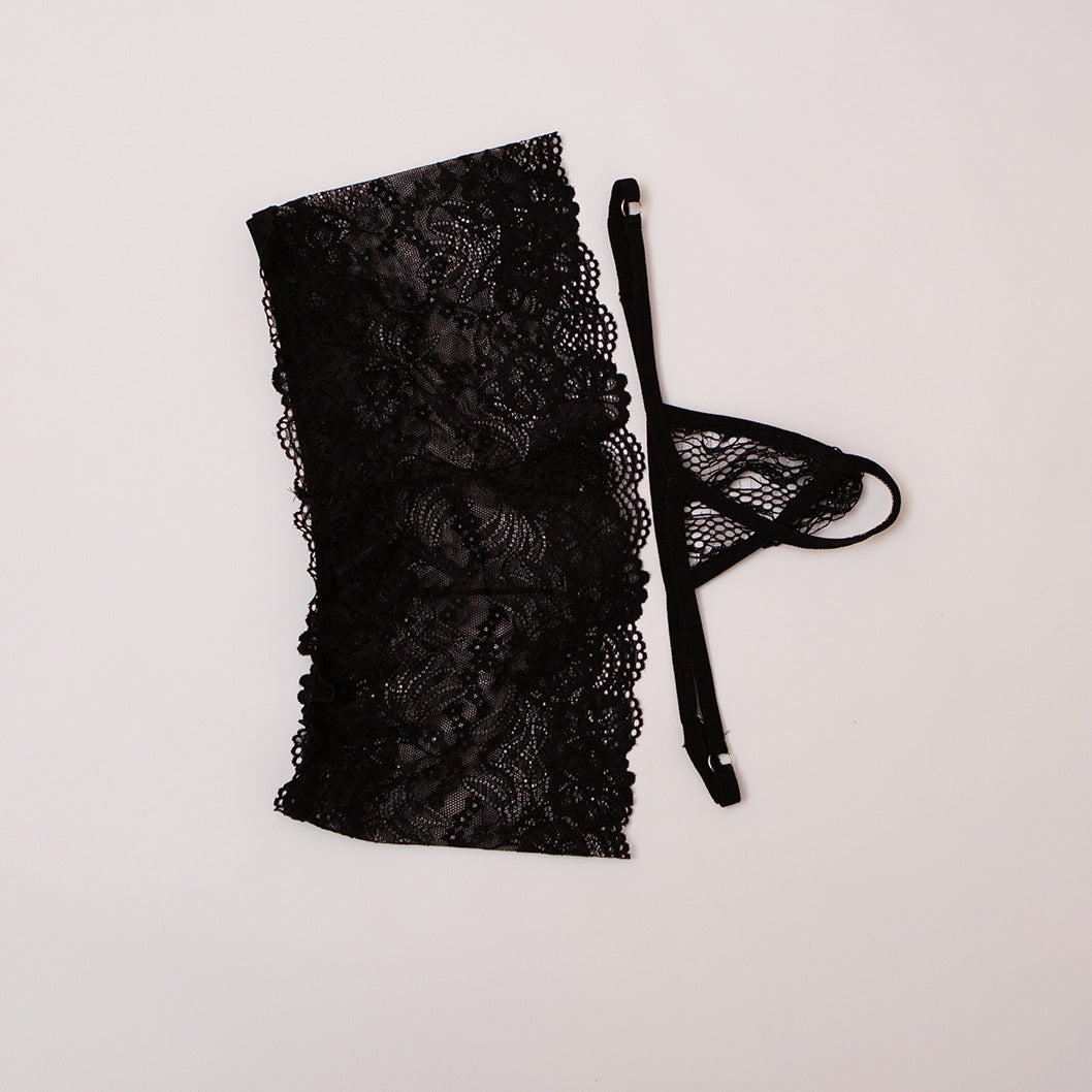 Alternate view of black Sheer Lace Boxer and G String Set