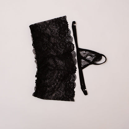 Alternate view of black Sheer Lace Boxer and G String Set