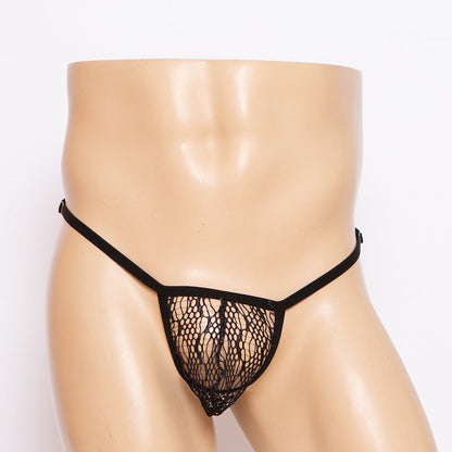 Black Sheer Lace Boxer and G String Set second G String front view