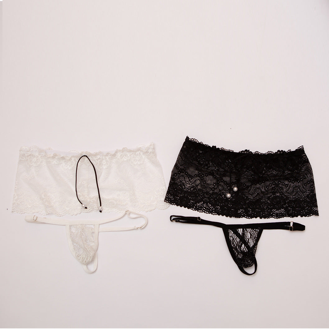 Sheer Lace Boxer and G String Set flat lay